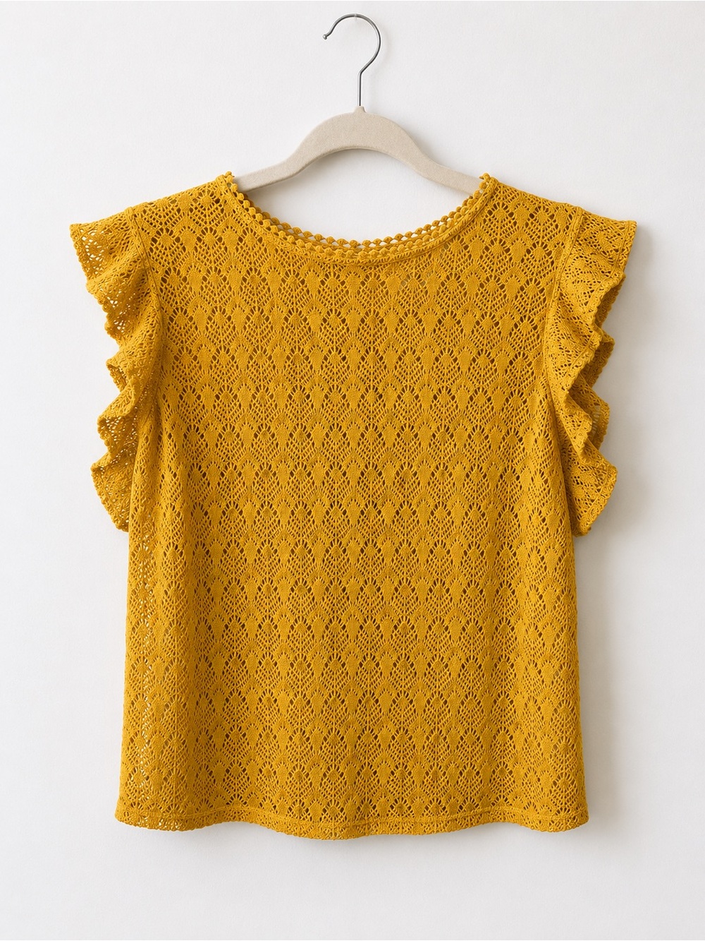 Crochet Flutter Sleeve Top in Mustard